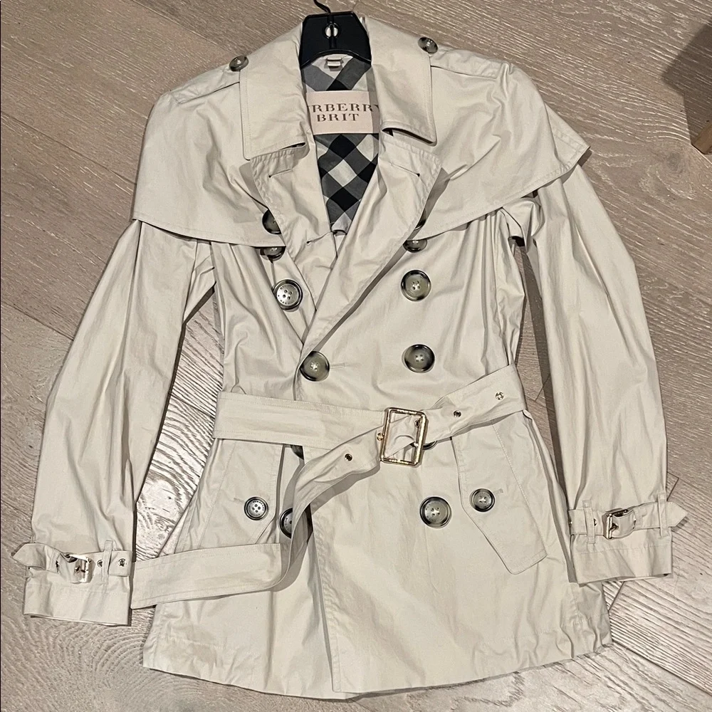 Burberry Brit Cream Double-Breasted Trench Coat with Belt - Picture 2 of 9